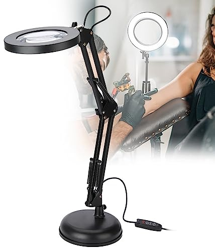 Desktop Magnifier Light LED 5X Magnifying Lamp for Nail Salon Eyeliner Manicure Tattoo, 360 Degree Rotation Desktop Magnifying Lamp USB Magnifying Glass Desk Lamp