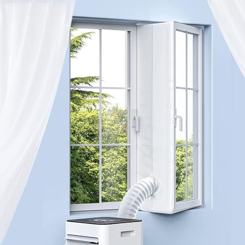 Joint de fenêtre de climatiseur, joint de fenêtre étanche pour climatiseurs mobiles, sèche-linge, kit de joint de fenêtre AC portable de 400 cm avec fermeture éclair et fermeture adhésive