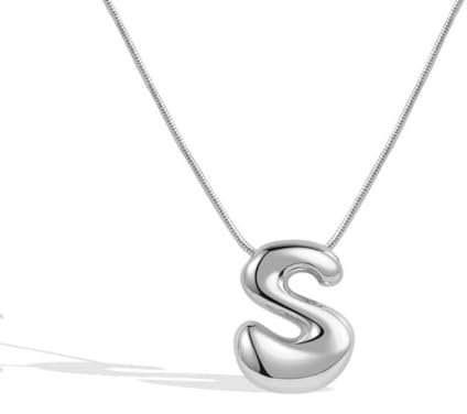 LUTAKU A-Z Bubble Letter Necklace,Silver Plated Balloon Initial Necklaces English Letter Pendant Necklaces for Women Girls Jewellery (Silver-S)