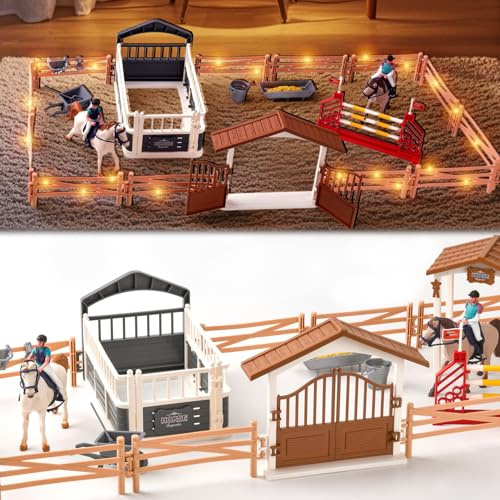 DAOUZL Pferdestall Spielzeug - 49 STK Koppel mit Hindernissen, LED Pferdezaun, Horse Club Pferdekoppel, Geschenk für Kinder ab 4 Jahren