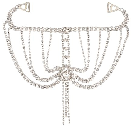 NICENEEDED Rhinestones Arm Chain, Crystal Necklace Body Chain Bridal Wedding Fringe Tassels Chain, Summer Beach Bikini Chain Multi-layered Body Jewelry Accessories for Women Halloween