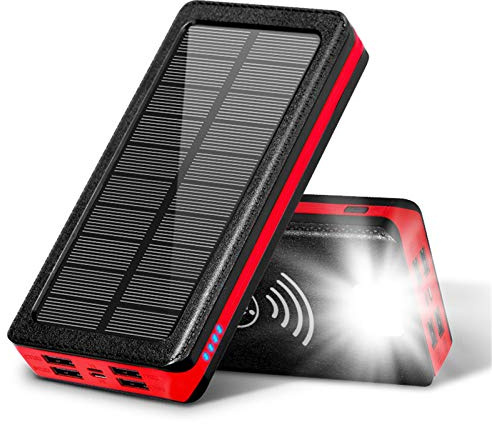Power Bank Caricabatterie portatile wireless solare con batteria esterna 4Usb di grande capacità Ricarica rapida impermeabile, torcia elettrica - Portatile, 30000 mAh