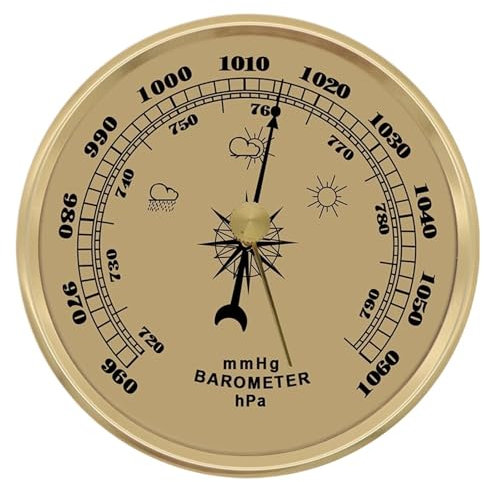Wandmontiertes Haushaltsbarometer 960-1060 hPa Manometer Wetterstation Metall Wandbehang Barometer Thermometer für Innen und Außen