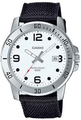 Casio MTP-VD01C-7BV Orologio sportivo analogico da uomo Enticer con cinturino in tessuto nero quadrante bianco 50M