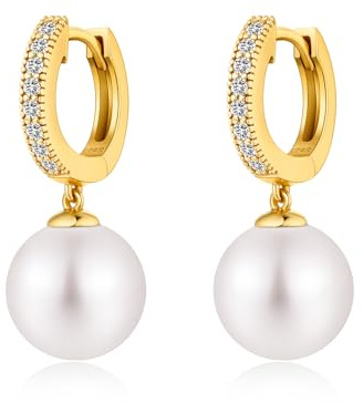 Jiahanzb 18 Karat Weiß Perlen Ohrringe Damen 925 Sterling Silber Set Perlenohrringe hängend für Damen