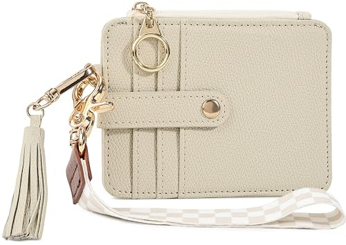 Stylish Wristlet Keychain Wallet for Women, Slim Zipper Credit Card Holder | RFID Blocking Wallet with Clear ID Window, Tassel, Lanyard and Gold Rings - Plenty of Storage in an Easy Carry Design