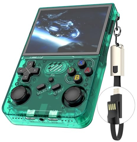 R36xx - Console di gioco portatile retrò, schermo da 3,5, controller di gioco viola trasparente con WiFi, controlli stile arcade (verde trasparente)
