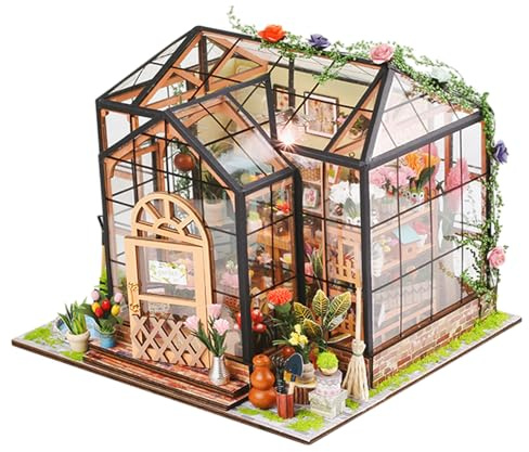 Kit per casa in miniatura, modello di serra fai da te in legno, realizzato a mano, con mobili e strumenti per adulti, decorazione creativa per sale hobby, tavoli, collezionisti, esposizione della casa