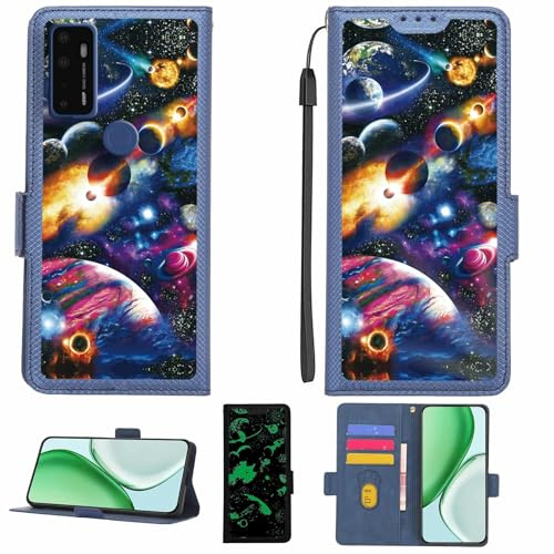 Aroepurt fodral kompatibelt med Cricket Dream 5G telefonfodral flipfodral [med skärmskydd i härdat glas] [RFID-blockering] [ljuseffekt] LPT-XQ