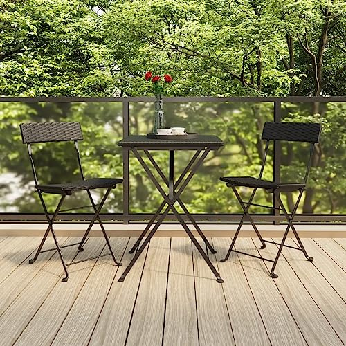 Tonture Bistrostühle 2 STK. Klappbar Schwarz aus Poly Rattan und Stahl, 40x45x79 cm, für Garten, Terrasse, Balkon, Essbereich, langlebiges Outdoor-Möbelset