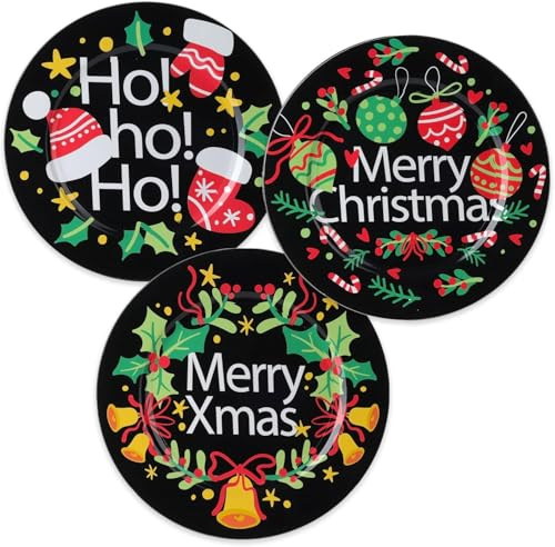 SC E-COMMERCE Set di 6 Piatti Decorativi Natalizi Ø 33 cm – Sottopiatti in Plastica Riutilizzabili – 3 Disegni Merry Christmas (2 Piatti per Design)