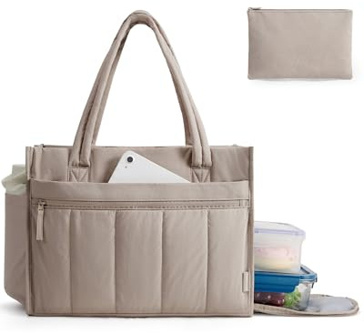 bagsmart Laptop Handbags for Women, 15.6 Inch Tote Bag with Lunch Compartment Puffer Laptop Work Bag Large Purse Shoulder Tote for Nurses Office College