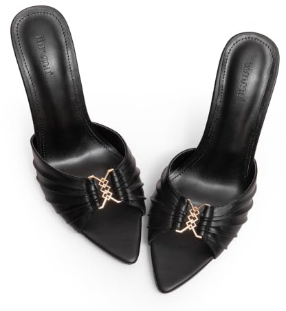 iiimmu 3.5 IN Stiletto Mules High Heels with Pointed Peep Toe Heeled Sandals Faux Leather