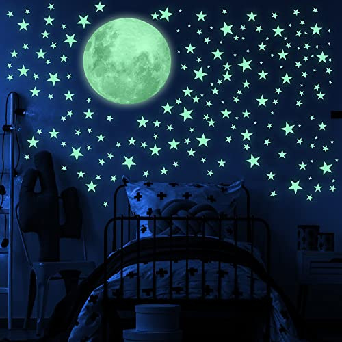 Glow in The Dark Stars and Moon Ceiling Decal, Luminous Wall Decor for Children's Rooms, Sticky Fluorescence Stars and Moon, Gift for Boy and Girl Includes Affirmation Card