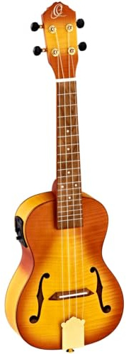 Ortega Guitars Concert Ukulele Electro-Acoustic – F-Soundholes – Custom Built Series – Including Gigbag – Flamed Maple, Natural (RUSL-HSB)