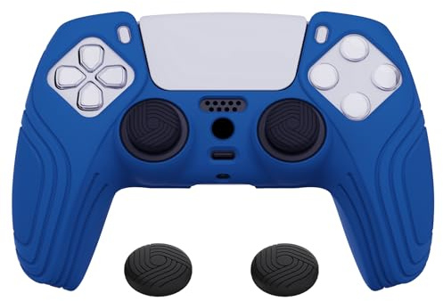 eXtremeRate PlayVital Samurai Edition Blue Anti-slip Controller Silicone Skin for ps5, Ergonomic Soft Rubber Protective Case for ps5 Controller with Black Thumb Stick Caps