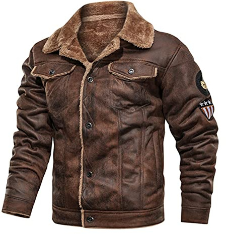 BEDSETS Chaqueta de cuero aviador piloto para hombre Super-Suave de la Fuerza Aérea - Mejor para uso diario casual de piloto callejero, marrón, XXL