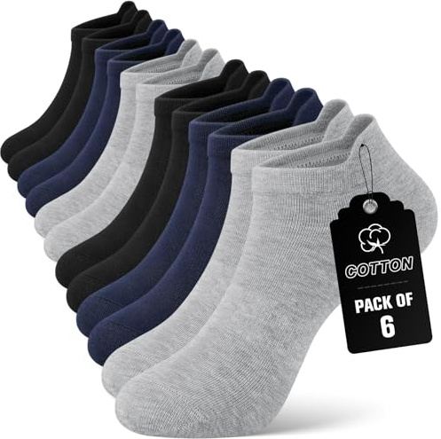SIMIYA Ankle Socks for Mens Womens 6 Pairs Breathable Cotton Trainer Socks Low Cut Non Slip No Show Sock for Running Sports (2 Black+2 Grey+2 Navy)