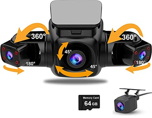 4CHs Dash Cam Anteriore Interno Laterale e Posteriore Fotocamere, IR Night Vision 4 Telecamere 1080P Registrazione Simultanea Videoregistratore, WiFi APP 360 Gradi Protezione Panoramica WDR