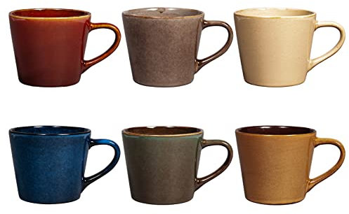 H&H Tierra Set 6 Tazze Jumbo, Stoneware, Colori Assortiti, cc460, Colori Autunnali