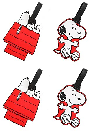 Peanuts Snoopy Luggage Tags 4 Pack Official License, PVC Snoopy Bag Tags and Travel Tags for Luggage, Backpacks, and More