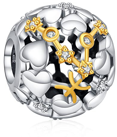Annmors 925 Sterlingsilber Sternzeichen Bead Charms für Armband und Kette, für Pandora, Silber und Gold, Herz