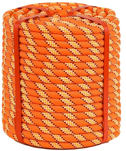 Cosirulnta 1/2 Inch Arborist Rigging Rope (150 Ft) - Orange Double Braid Polyester Tree Rope & Bull Rope, High Visibility Safety Line - 48 Strand High Tensile Strength