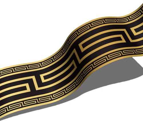 neukids Lot de 4 rouleaux de bordures de papier peint autocollantes, noir et doré, motif anagramme grec, pour salon, chambre à coucher, salle de bain, cuisine, décoration de plafond, 200 x 10 cm