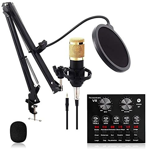 CLLBANT Condenser Microphone Bundle, BM-800 Mic Set with Adjustable Mic Suspension Scissor Arm, Metal Shock Mount and Double-layer Pop Filter for Podcast, Game, Yo