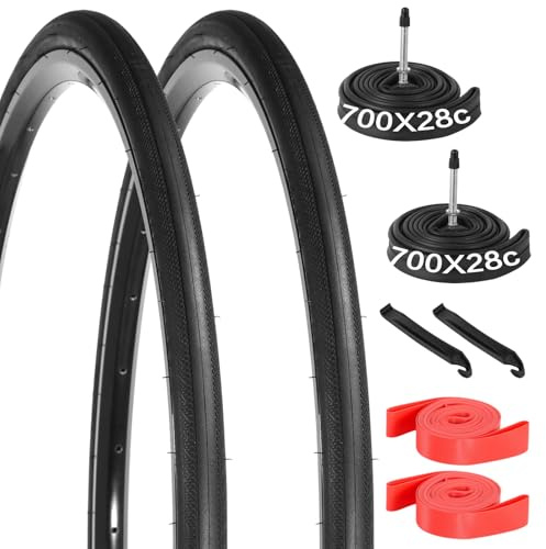 yeesport 2 Stück Rennrad Reifen 700x28C Set, 28-622 Fahrradreifen 28 Zoll mit Rennrad Schlauch 700x28C PV 60 mm, Schläuchen, Reifenhebern, Felgenbändern für Road Bike Citybike Fahrrad, Asphalt,