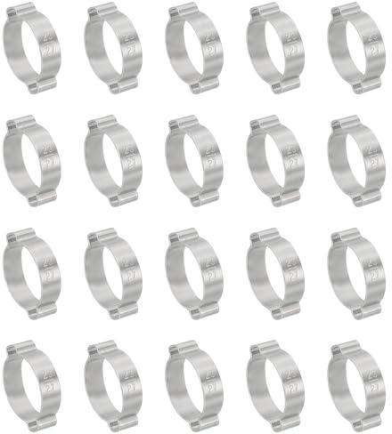 PATIKIL Collier À Double Oreille 23-27mm Ton Argenté 20 Pack | Anneaux De Serrage, Acier Inoxydable 304, Pour Connexions De Tuyaux De Carburant Et Essence