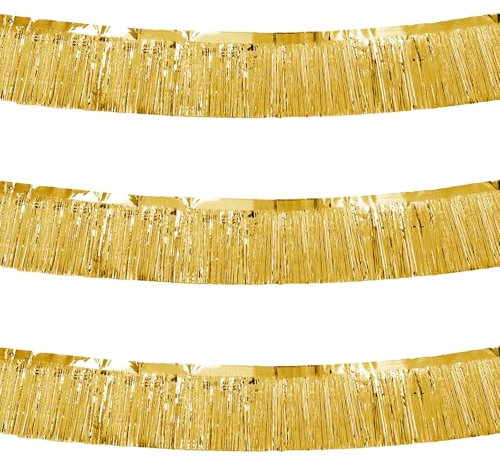 3 confezioni di tinsel fringe ghirlande metallizzate Foil Fringe Garland Fringe Banners per compleanni, lauree, matrimoni, feste, decorazioni (oro)