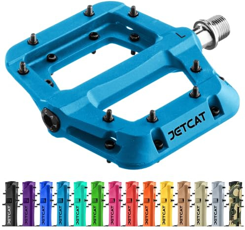 JETCAT Mountain Bike Pedals Flat - MTB Pedals Flat, Bicycle Pedals for BMX/MTN/Road/Gravel/EBike, BMX Pedals, Platform Pedals, Adults & Kids Bike Replacement - Blue 9/16
