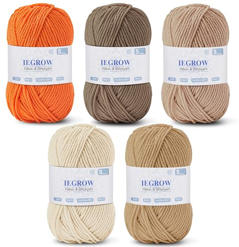 Hilo crochet (50 g x 5 colores), 5 capas de hilo para tejer, hilo para tejer y tejer, juegos de hilo de lana para tejer y manualidades, hilo acrílico supersuave para principiantes y niños 07
