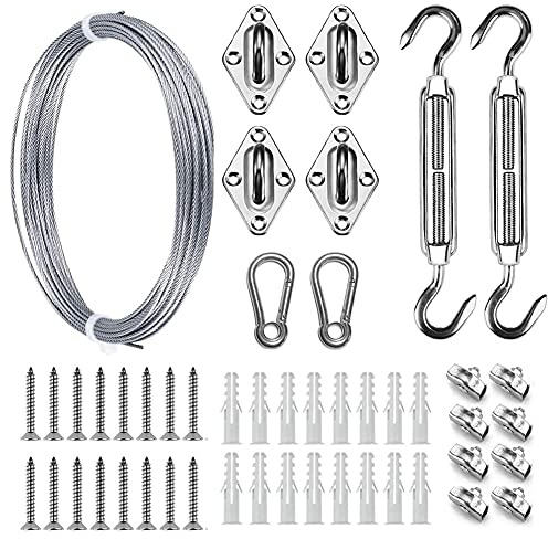 YZWHKJ Steel Wire,Wire Rope Sun Shade Sail Canopy Kit Awning Canopy Fix Installation Accessory Set Heavy Wire Rope Turnbuckle Snap Hook Screw Carabiner Clip