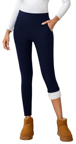 CrystErzoix Fleece Lined Leggings Women High Waisted Thermal Leggings Thick Ladies Sports Yoga Leggings Winter Warm with Pockets