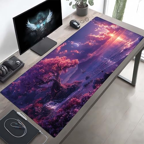 Gaming Mauspad 1600x800x3mm Gaming Mousepad XXL Blume Rosa Mauspad Schreibtischauflage, Genähte Kanten Mausmat, rutschfeste Gummibasis, Schreibtisch Schutz für Home Büro, Geschenke PjY10090 V-W
