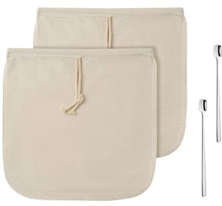 LOVIVER Lot de 2 sachets à café infusé à froid avec 2 cuillères en acier inoxydable, grands filtres à café réutilisables en tissu.