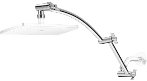 16IN Adjustable Shower Head Extension Arm, Stainless Steel Curved Extender | Extension for Any Angles, Shower Head Extender for Bathroom, Chrome Finish, G1/2 Universal Connector(Shower Arm Only)