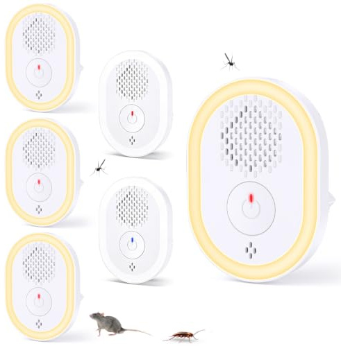 Répulsif Ultrason Moustique - Ultrason Souris - Anti Moustique Ultrason, Répulsif à ultrasons insectifuge électronique et Anti-rongeurs pour Rongeurs,Souris,Moustique,Araignée,Cafard,Mouche, Lot De 6