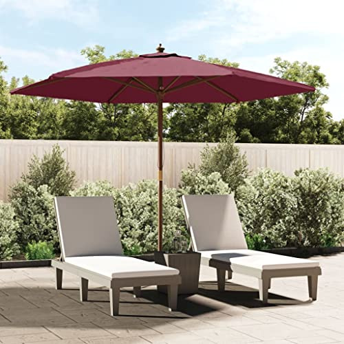 Mokuyary Parasol de Jardin avec mât en Bois Rouge Bordeaux 299x240 cm, Parasol de Extérieur pour Terrasse, Piscine, Plage, Restaurants, Balcon