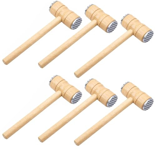 RIZZIIZ Meat Tenderizer Hammer, Wooden, Double-Sided, Meat Mallet with Metal Textured Head, Multipurpose, Cooking Accessory Set, Tenderizer for Home Kitchen, Restaurant and BBQ Use, (6PCS)