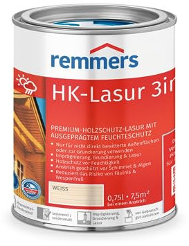 Remmers HK-Lasur 3in1 weiß, 0,75 Liter, Holzlasur aussen, 3facher Holzschutz mit Imprägnierung + Grundierung + Lasur, Feuchtigkeit- und UV-Schutz