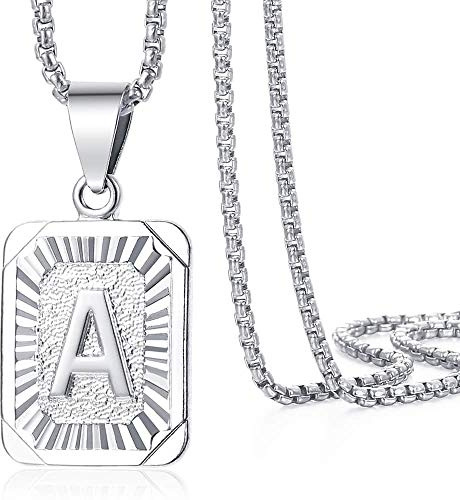 Trendsmax Initial Letter A Pendant Necklace Mens Womens Capital Letter White Gold Plated Stainless Steel Box Chain 22inch