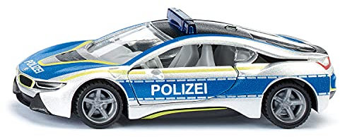 siku 2303, BMW i8 Polizeiauto, Metall/Kunststoff, 1:50, Blau/Silber, Flügeltüren zum Öffnen, Wechselbare Räder, Gummierte Reifen