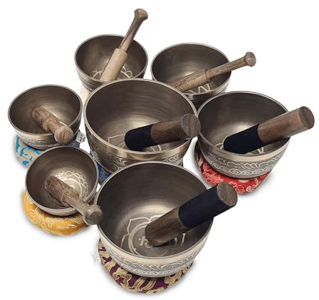 Singing Bowl Sets of 7- Handmade Tibetan Chakra healing Singing Bowl for Meditation, Sound, Peace, Mindfulness, Yoga, Seven Chakra Bowls