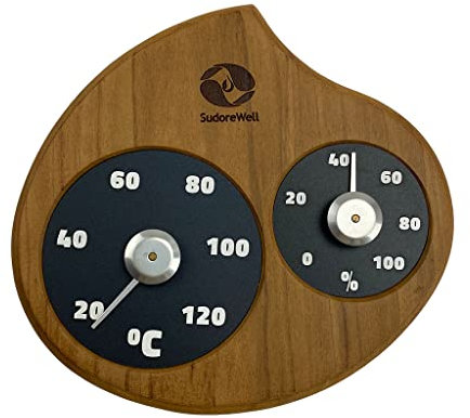 SudoreWell® Sauna Klimamesser Thermometer + Hygrometer Flame aus hochwertigem Zedernholz
