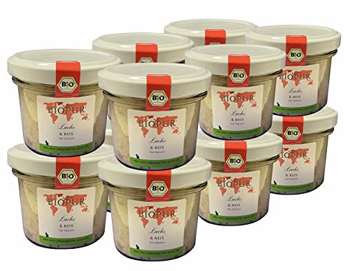 BIOPUR Katzen-Nassfutter Lachs & Reis 12x100g in 100% Bio-Lebensmittelqualität - ausgewogenen Zusammensetzung - aus hochwertigen Rohstoffen