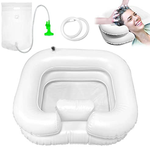 TZEKING Lavabo à Cheveux Gonflable, Avec pommeau de douche et sac à eau, Bassin Gonflable pour Laver, Bac à shampoing gonflable, Système de douche, Grande vasque gonflable, Portable Lavabo Gonflable