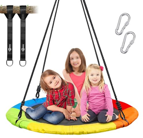 Trekassy Balancoire nid d'oiseau exterieur Enfant Rond, capacité Max. 317 kg, diamètre 101,6 cm, adaptée aux enfants et adultes pour aires de jeux intérieures, avec cordes de balançoire et mousquetons